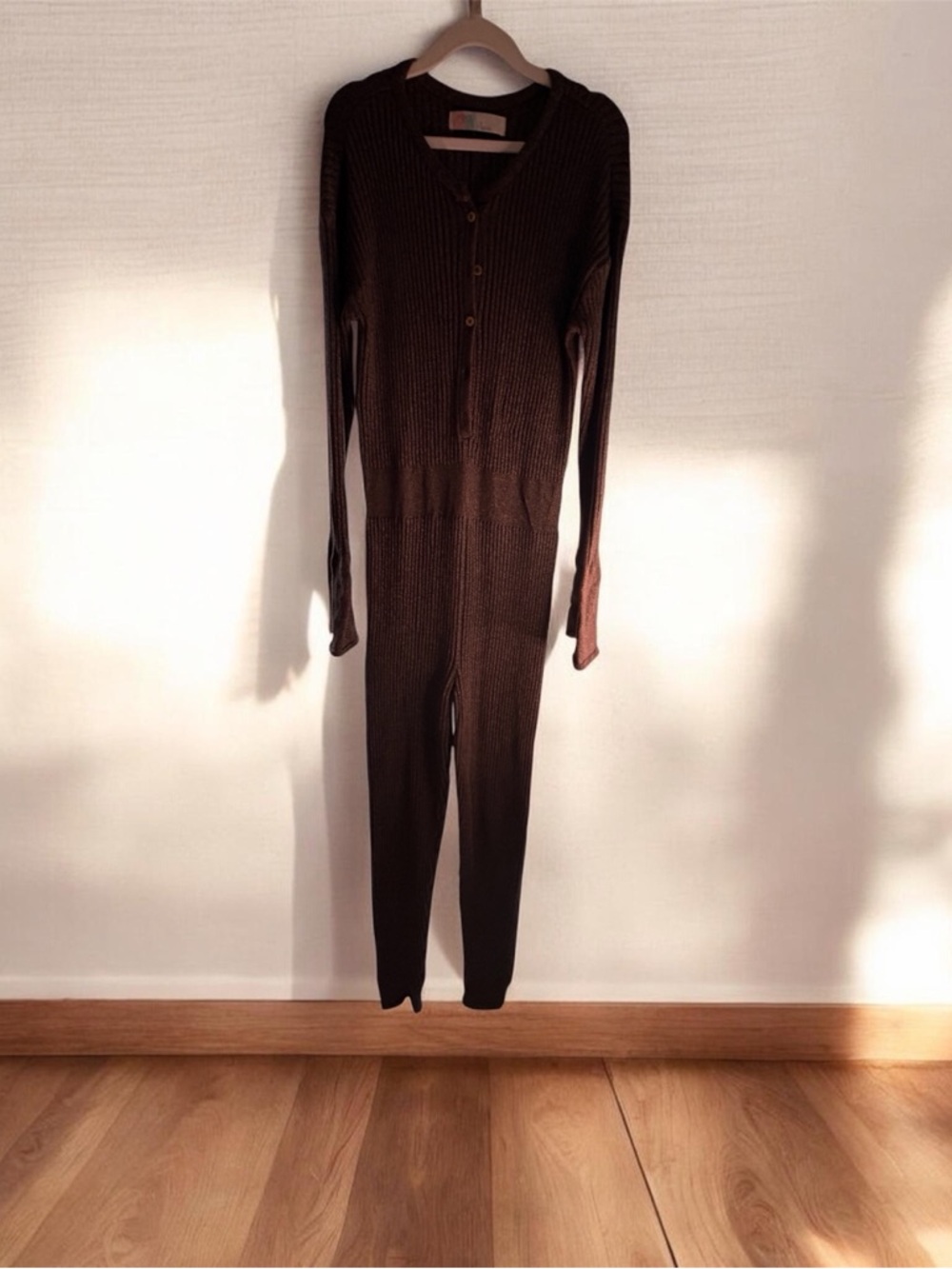 EUC FREE PEOPLE BEACH JAILA KnitJumpsuit - Chocolate Brown Size Large - Picture 2 of 6